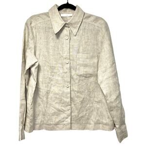 MNG Mango Top Womens Large Linen 100% Beige Shirt New Minimalist Capsule